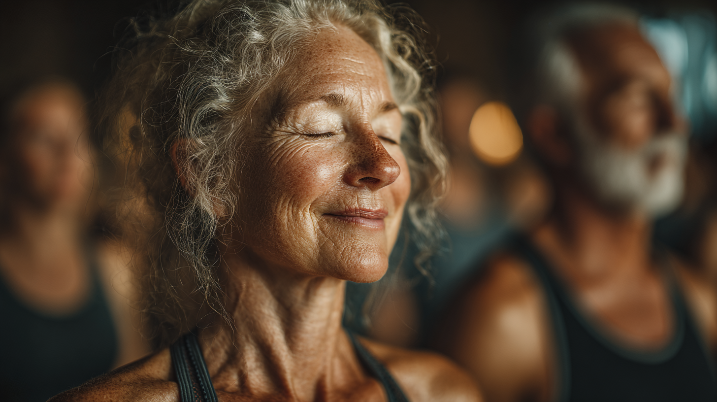 Група людей виконує м'які йогівські вправи на природі